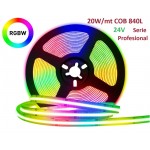 Tira LED 5 mts Flexible 24V 100W COB (840L/m) IP20 RGBW, Serie Profesional Tira LED 5 mts Flexible 24V 100W COB (840L/m) IP20 RGBW, Serie Profesional